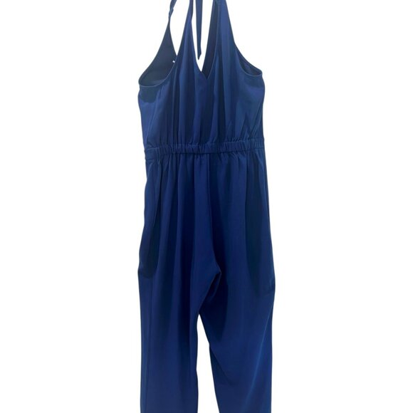 Cupcakes & Cashmere Topeka Jumpsuit M | Navy Crepe Wide-Leg with Shoulder Ties - Picture 10 of 16